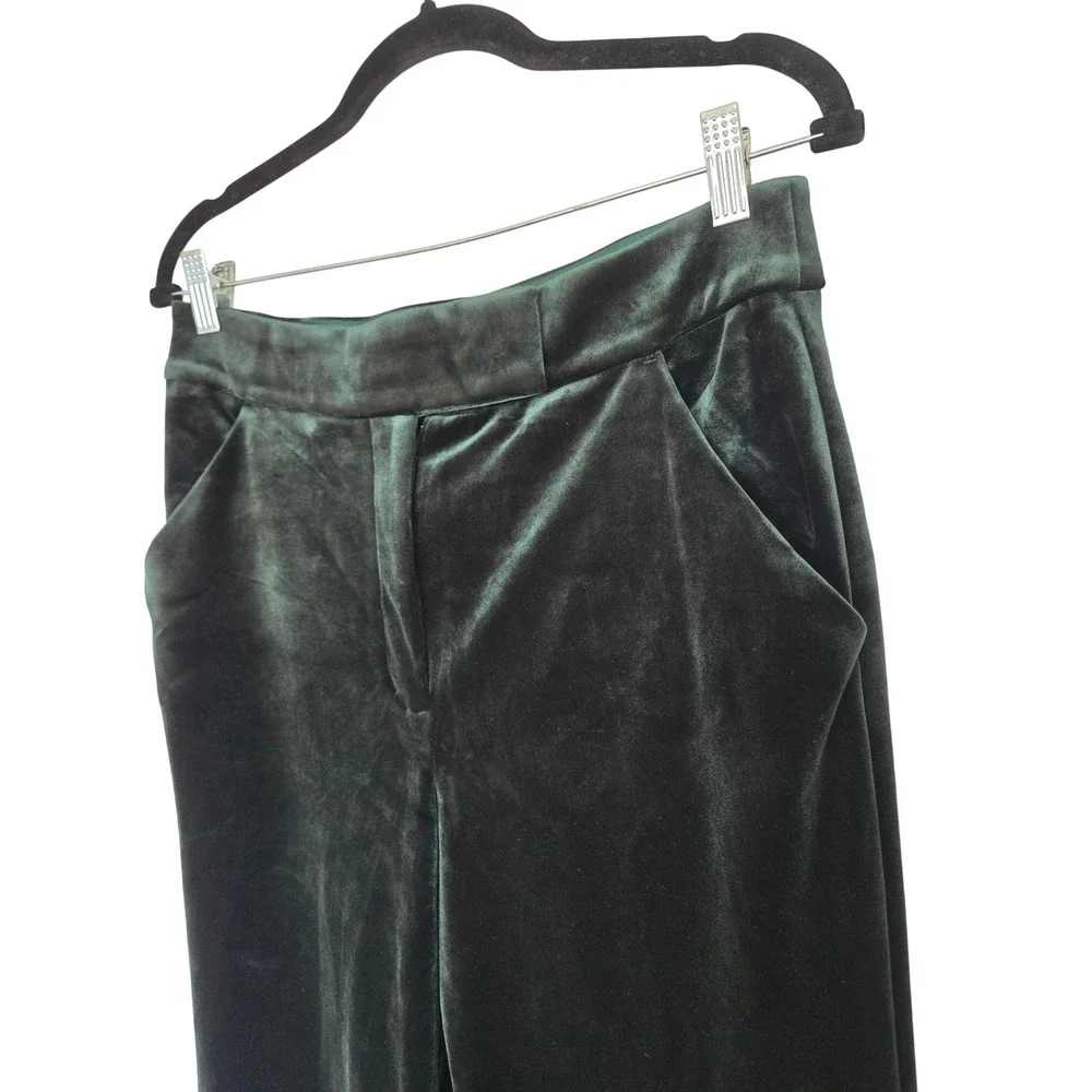 Express Emerald Green Velvet Flare Trouser Pants 10R Holiday Party Glam Retro